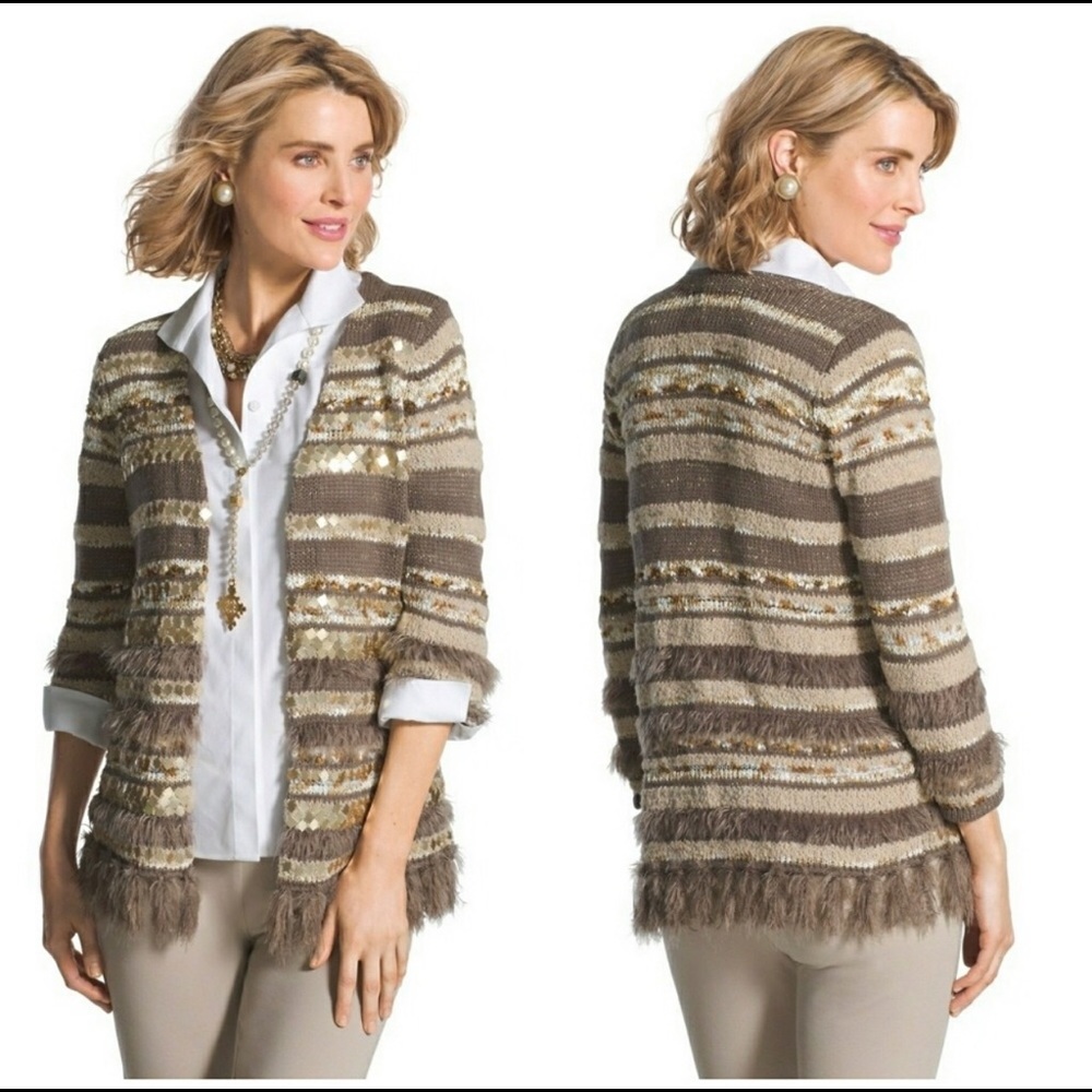 Chico’s Greta sequin striped open front cardigan 3